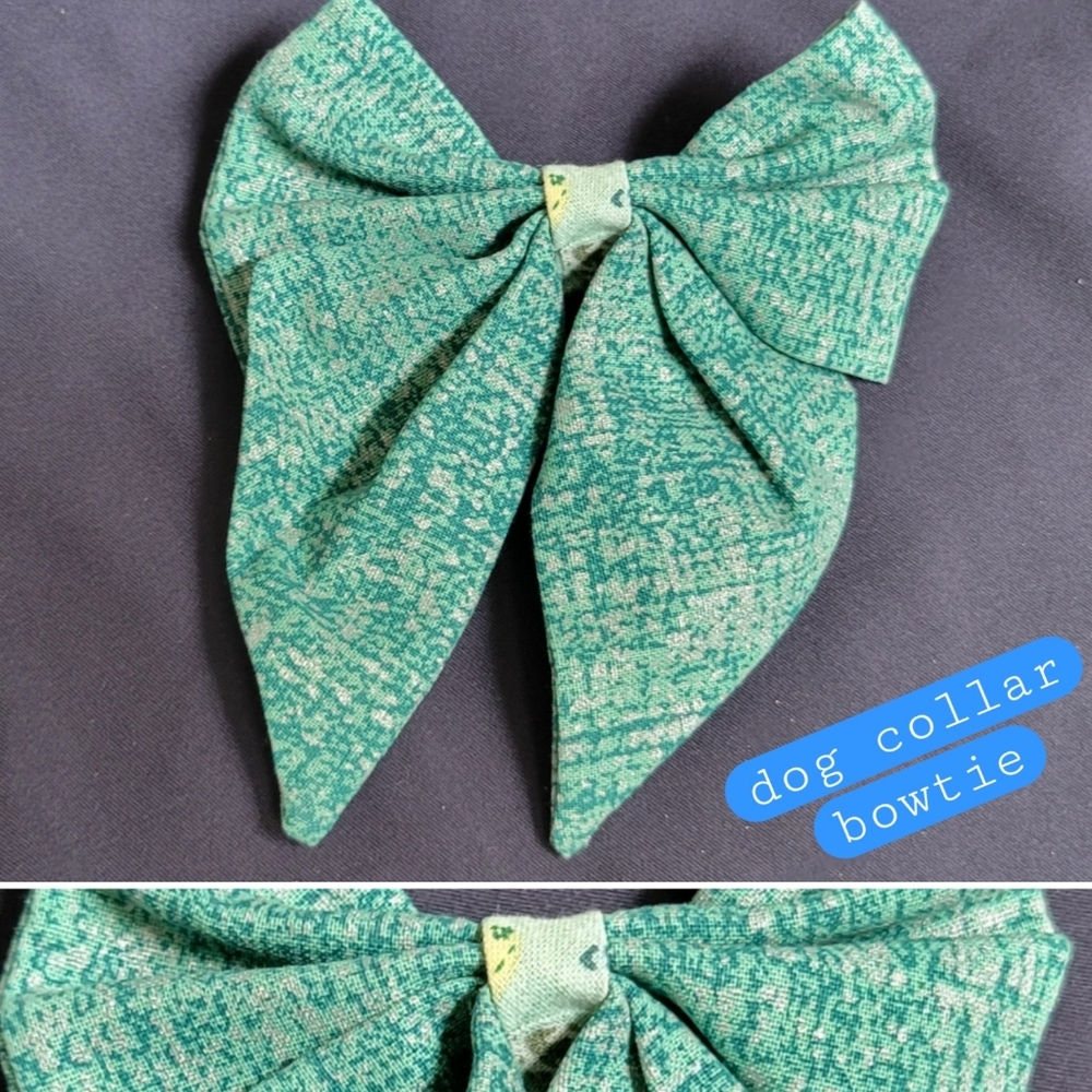 Dog collar 4.5" bowtie tweed teal green pattern
